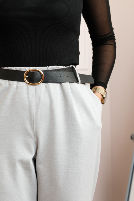 Pantaloni plus size gri cu talie elastica si curea reglabila Lillian [2]