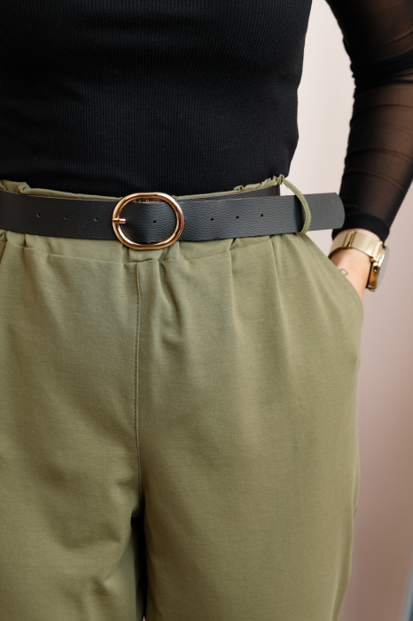 Pantaloni plus size kaki cu talie elastica si curea reglabila Lillian [2]