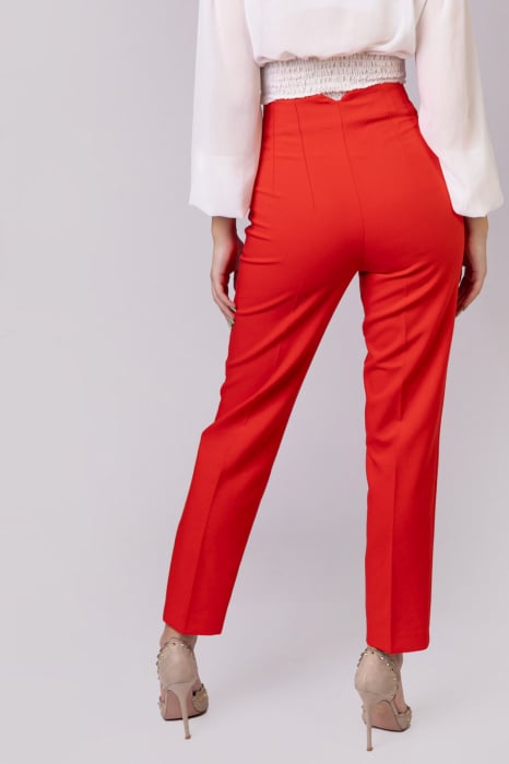 Pantaloni rosii cu talie inalta si cusaturi decorative [4]