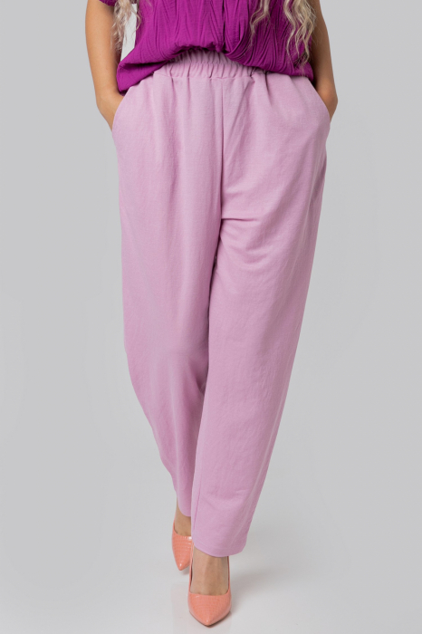 Pantaloni roz casual cu buzunare [2]