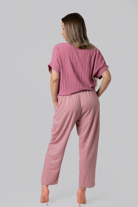 Pantaloni roz somon casual cu buzunare [3]