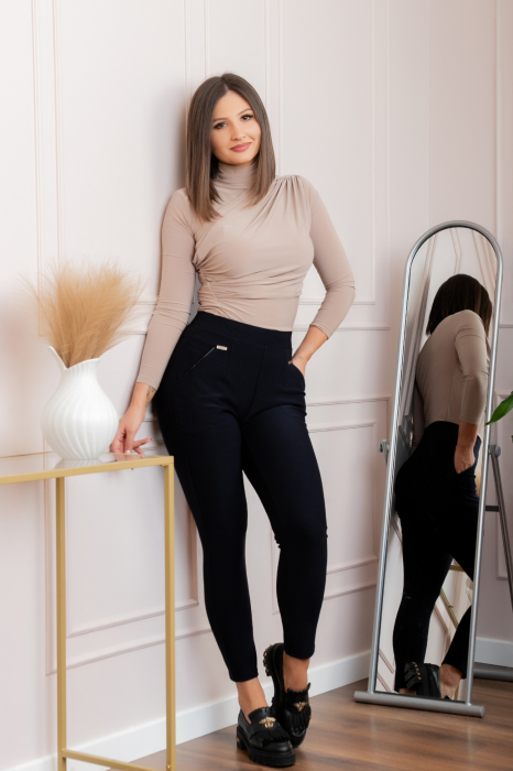 Pantaloni tip colanti Karen cu talie inalta si buzunare - Bleumarin [3]
