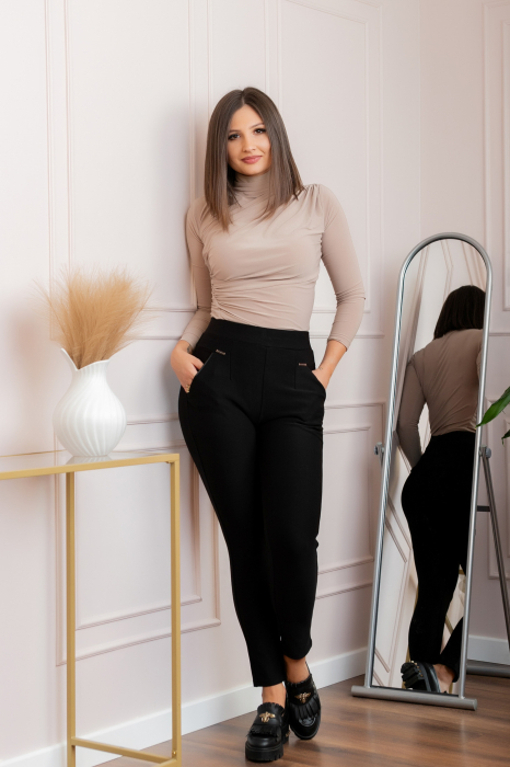 Pantaloni tip colanti Karen cu talie inalta si buzunare - Negru [3]