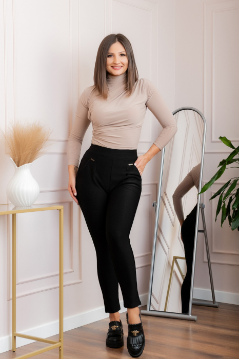 Pantaloni tip colanti Karen cu talie inalta si buzunare - Negru [4]