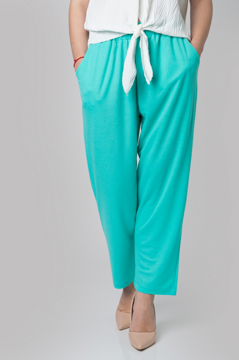 Pantaloni turcoaz casual cu buzunare [2]