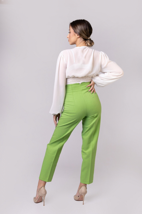 Pantaloni verde praz cu talie inalta si cusaturi decorative [4]