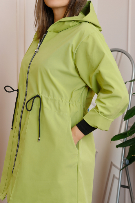 Pardesiu casual verde lime cu talie ajustabila si gluga [2]