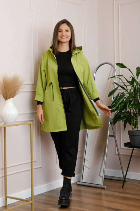 Pardesiu casual verde lime cu talie ajustabila si gluga [4]