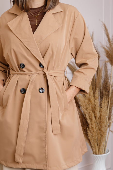 Pardesiu elegant camel cu cordon si nasturi [2]