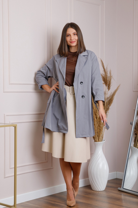 Pardesiu elegant gri cu cordon si nasturi [4]