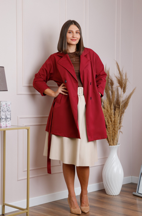 Pardesiu elegant grena cu cordon si nasturi [4]