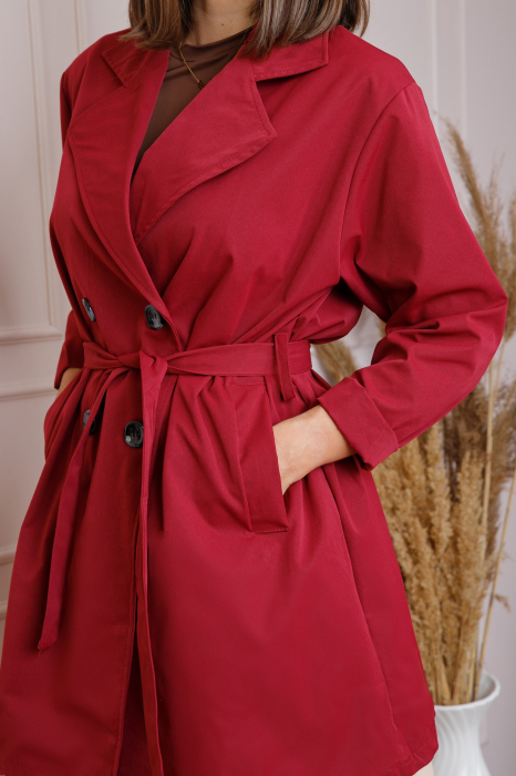 Pardesiu elegant grena cu cordon si nasturi [2]