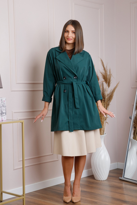 Pardesiu elegant verde cu cordon si nasturi [3]