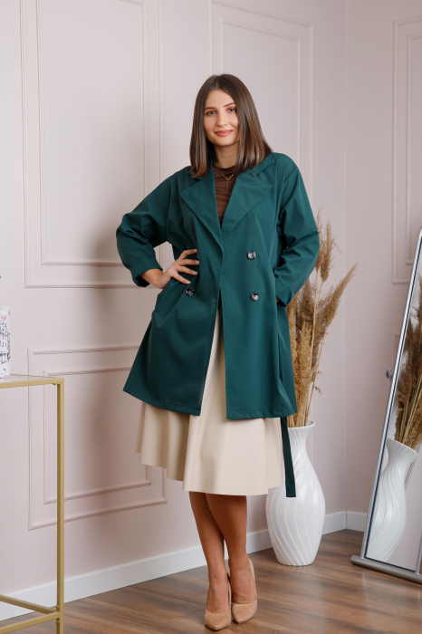 Pardesiu elegant verde cu cordon si nasturi [4]