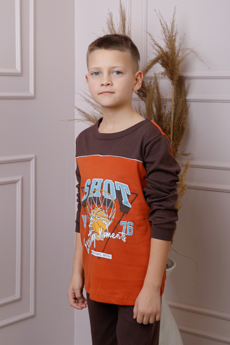 Pijama baieti Oliver din bumbac orange cu imprimeu baschet [3]