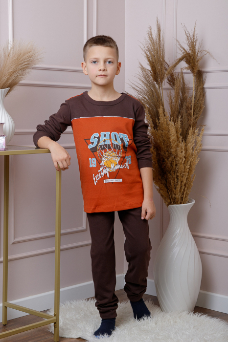 Pijama baieti Oliver din bumbac orange cu imprimeu baschet [4]