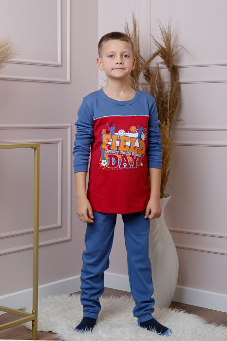 Pijama baieti Oliver din bumbac rosu cu imprimeu sport [4]
