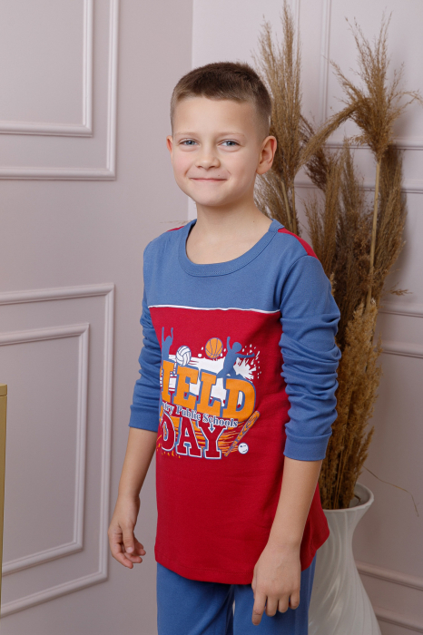 Pijama baieti Oliver din bumbac rosu cu imprimeu sport [3]