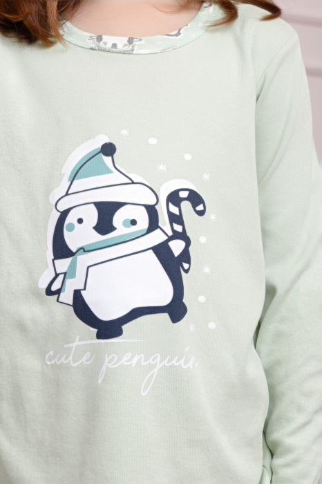 Pijama fetite Ellie din bumbac verde pastel cu imprimeu cu pinguini [3]