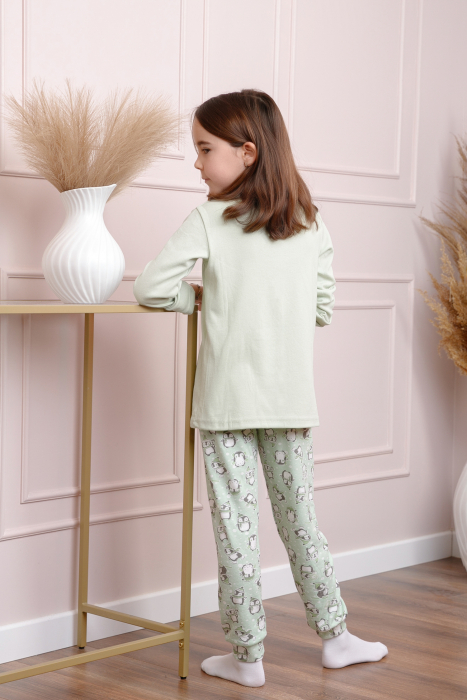 Pijama fetite Ellie din bumbac verde pastel cu imprimeu cu pinguini [4]