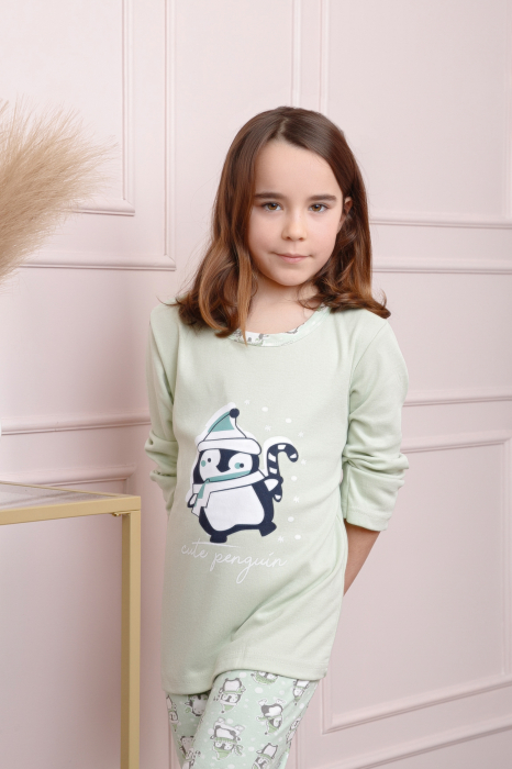 Pijama fetite Ellie din bumbac verde pastel cu imprimeu cu pinguini [2]