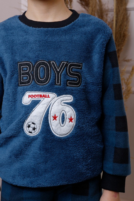 Pijama baieti Teddy din fleece bleumarin cu model fotbal [2]