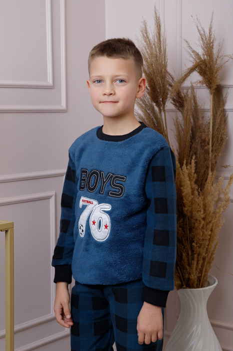 Pijama baieti Teddy din fleece bleumarin cu model fotbal [3]