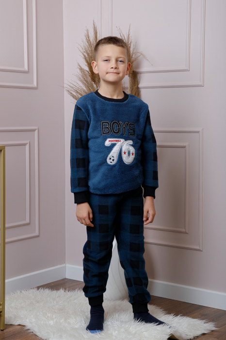 Pijama baieti Teddy din fleece bleumarin cu model fotbal [4]