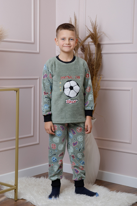 Pijama baieti Teddy din fleece verde cu model fotbal [3]