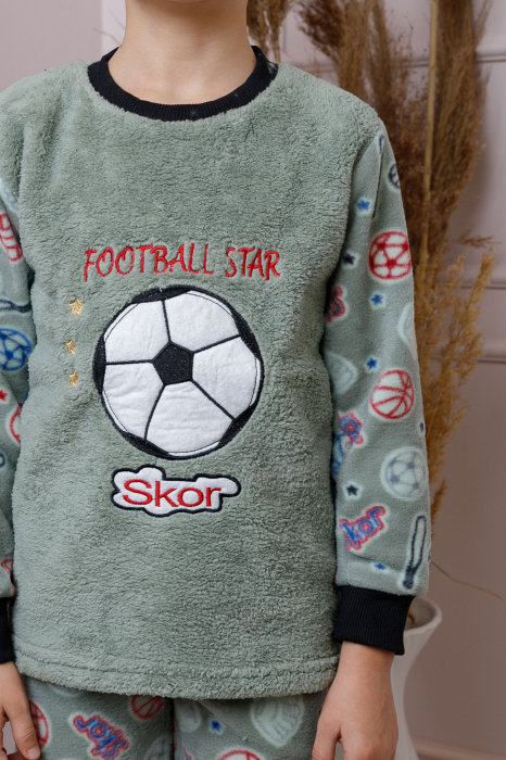Pijama baieti Teddy din fleece verde cu model fotbal [2]