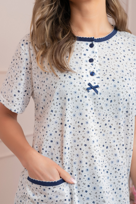 Pijama dama Ally cu imprimeu floral si buzunar - Bleumarin [2]