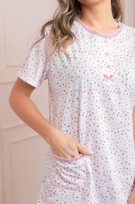 Pijama dama Ally cu imprimeu floral si buzunar - Roz [2]