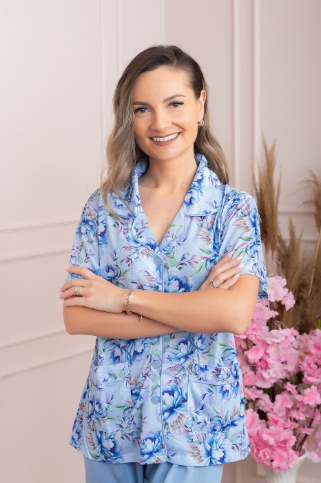 Pijama dama Blossom cu maneci scurte si imprimeu floral albastru [3]