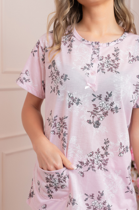 Pijama dama Lena cu imprimeu floral lila si buzunar [2]
