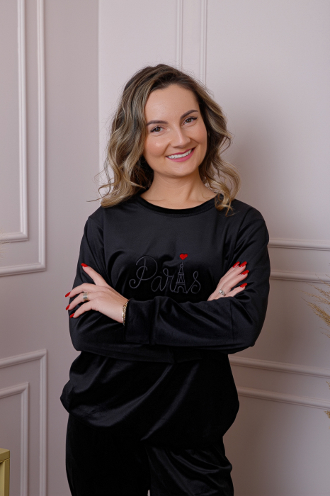 Pijama dama Linda din catifea neagra [2]