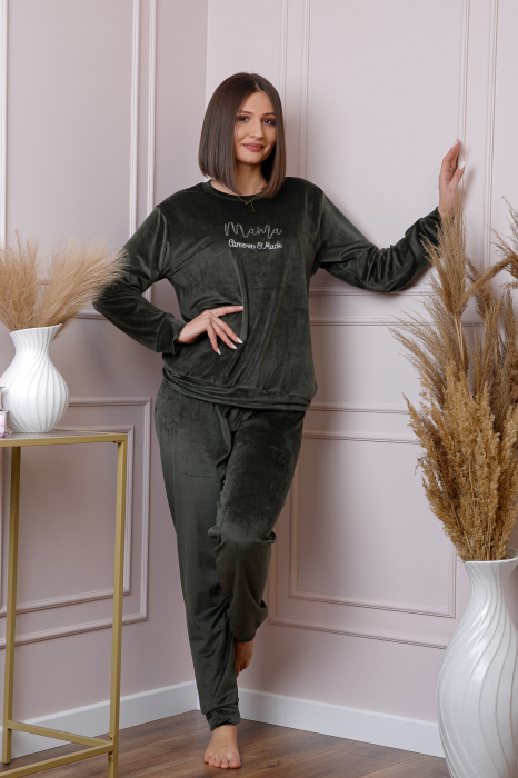 Pijama dama Linda plus size din catifea kaki [4]