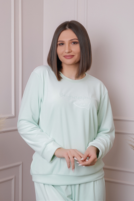 Pijama dama Linda plus size din catifea verde pastel [2]