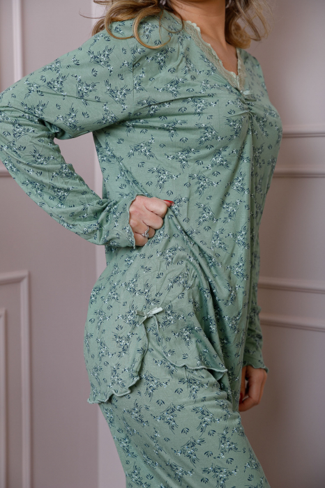 Pijama dama Lisa din bumbac verde cu imprimeu floral [3]
