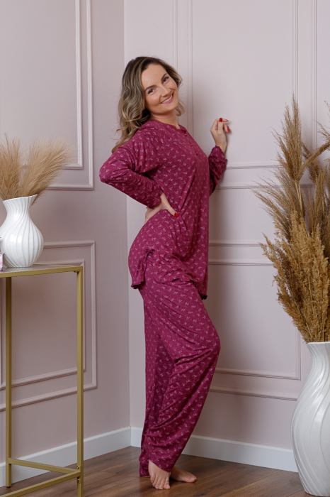 Pijama dama Lisa din bumbac visiniu cu imprimeu floral [4]