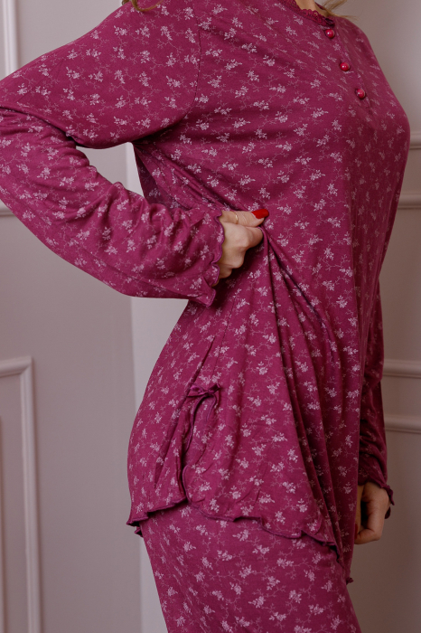 Pijama dama Lisa din bumbac visiniu cu imprimeu floral [3]