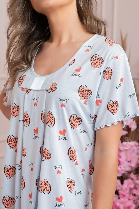 Pijama dama Lolly cu maneci scurte si imprimeu inimioare - Bleu [2]