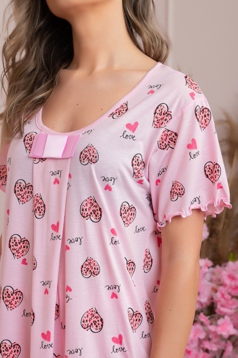 Pijama dama Lolly cu maneci scurte si imprimeu inimioare - Roz [2]