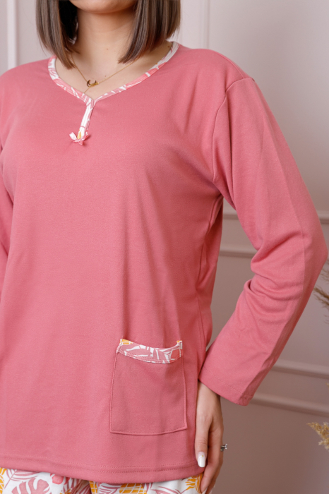 Pijama dama Mandy plus size cu bluza roz si pantaloni cu imprimeu [3]