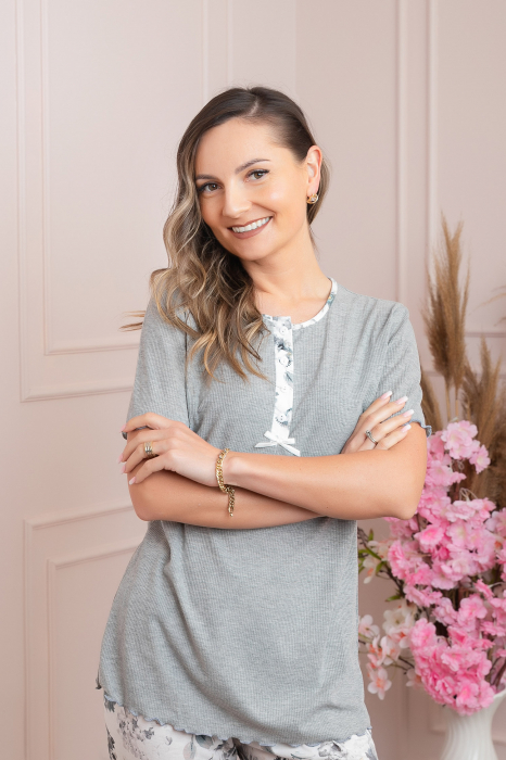 Pijama dama Mary cu imprimeu floral gri [3]