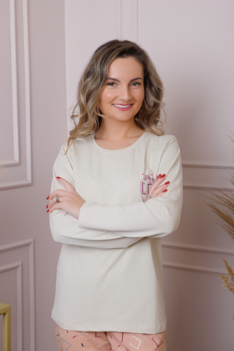 Pijama dama Maya cu bluza ecru si pantaloni cu imprimeu [2]