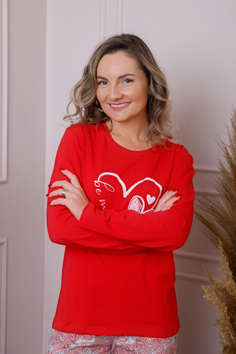Pijama dama Maya cu bluza rosie si pantaloni cu imprimeu [2]