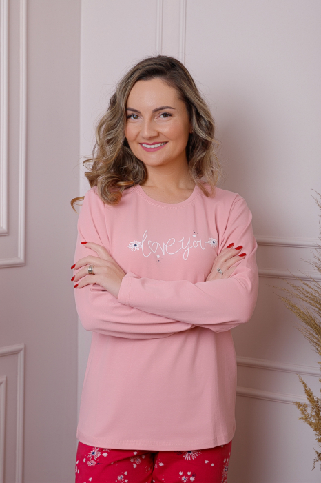Pijama dama Maya cu bluza roz si pantaloni cu imprimeu [2]