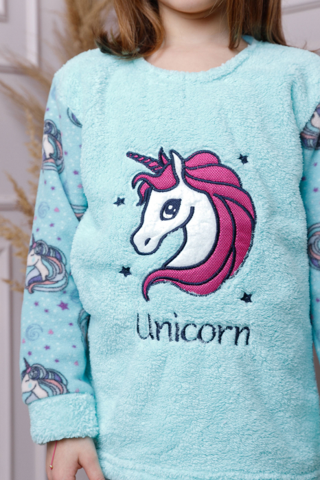 Pijama fetite Daisy din fleece bleu cu model cu unicorni [2]