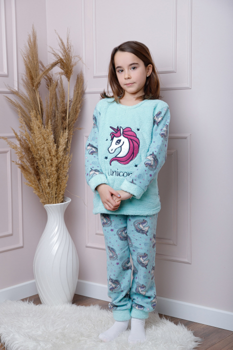 Pijama fetite Daisy din fleece bleu cu model cu unicorni [5]