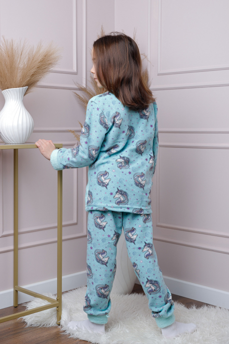 Pijama fetite Daisy din fleece bleu cu model cu unicorni [4]